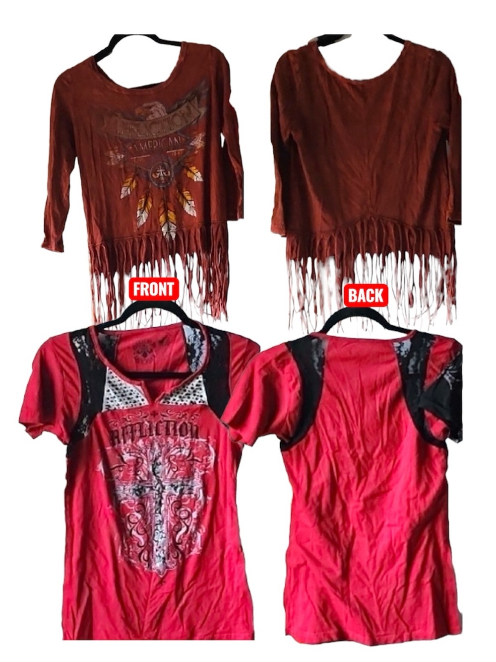 Affliction Women’s Short Sleeve Tees - Red and Brown